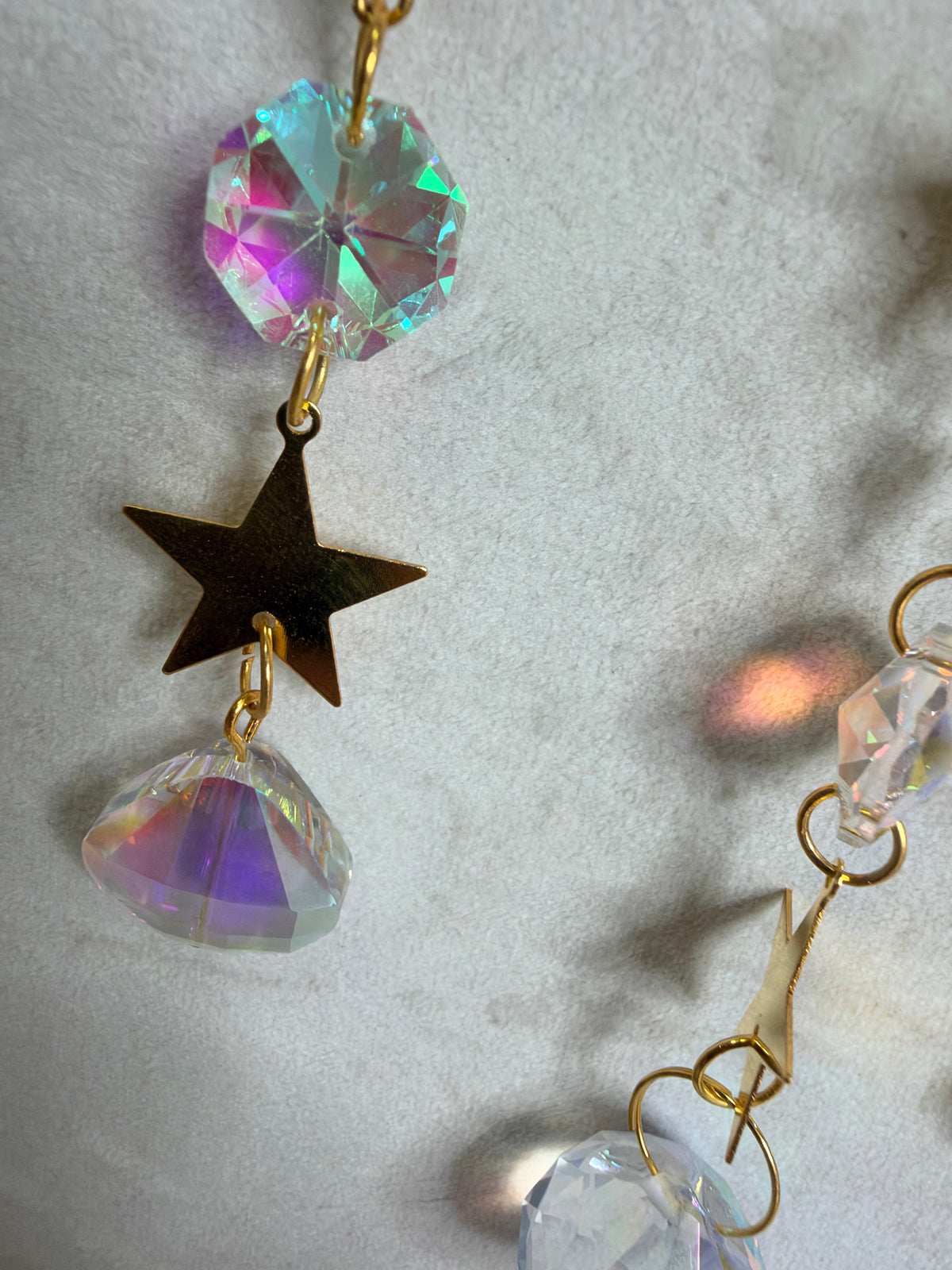 Clear Quartz Crescent Moon & Stars Suncatcher – 35 × 10cm