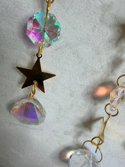 Clear Quartz Crescent Moon & Stars Suncatcher – 35 × 10cm