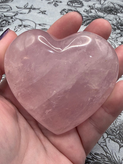 Rose Quartz Heart with Silver Stand – Self Love & Calm (215g | 7.2 × 7cm)