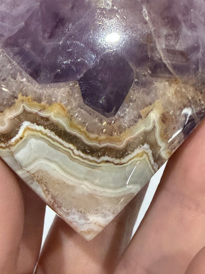 Amethyst & Banded Agate Heart 94g | 6.6 × 6.1 cm | Self-Standing I