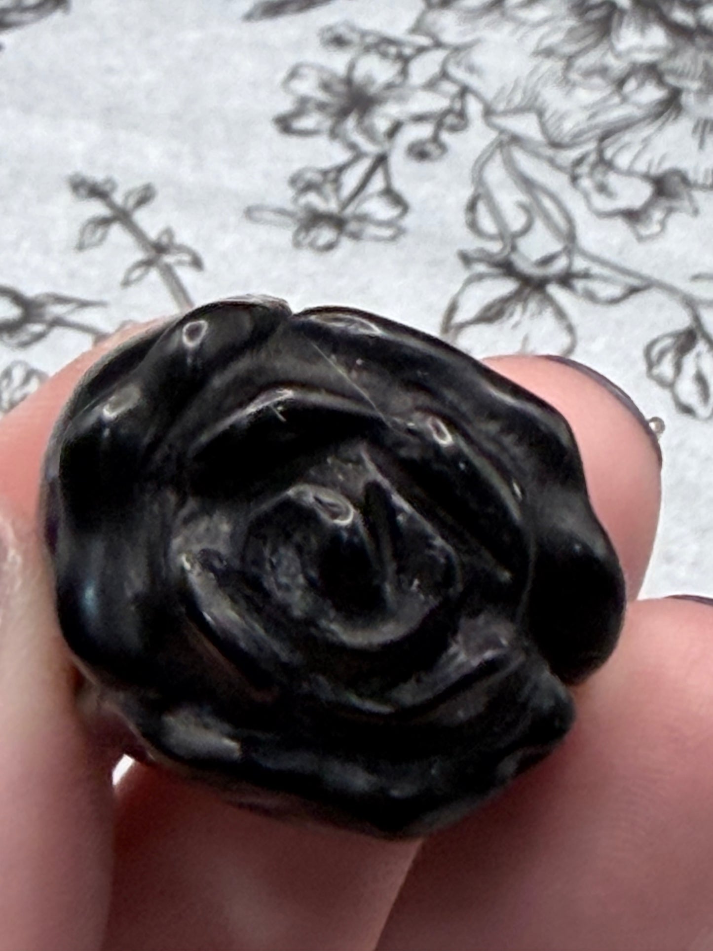 Black Obsidian Rose Carving on Stem (15cm)