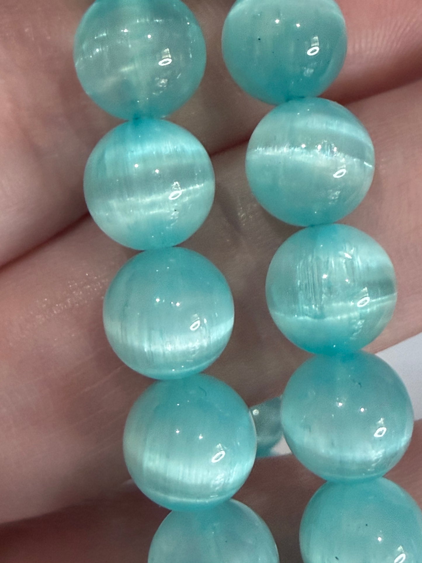 8mm Aqua Selenite Bracelet  | Soft Glow & Silky Finish - Cleansing and refreshing energy