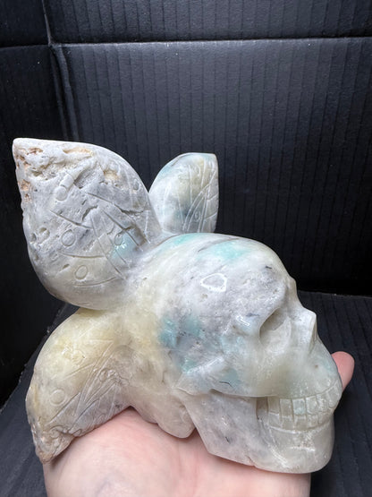 Caribbean Calcite Butterfly Skull Carving | 1.2kg | 14 × 12cm