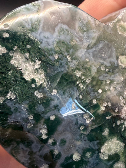 Moss Agate Heart with Stand