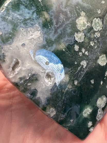 Moss Agate Heart with Stand