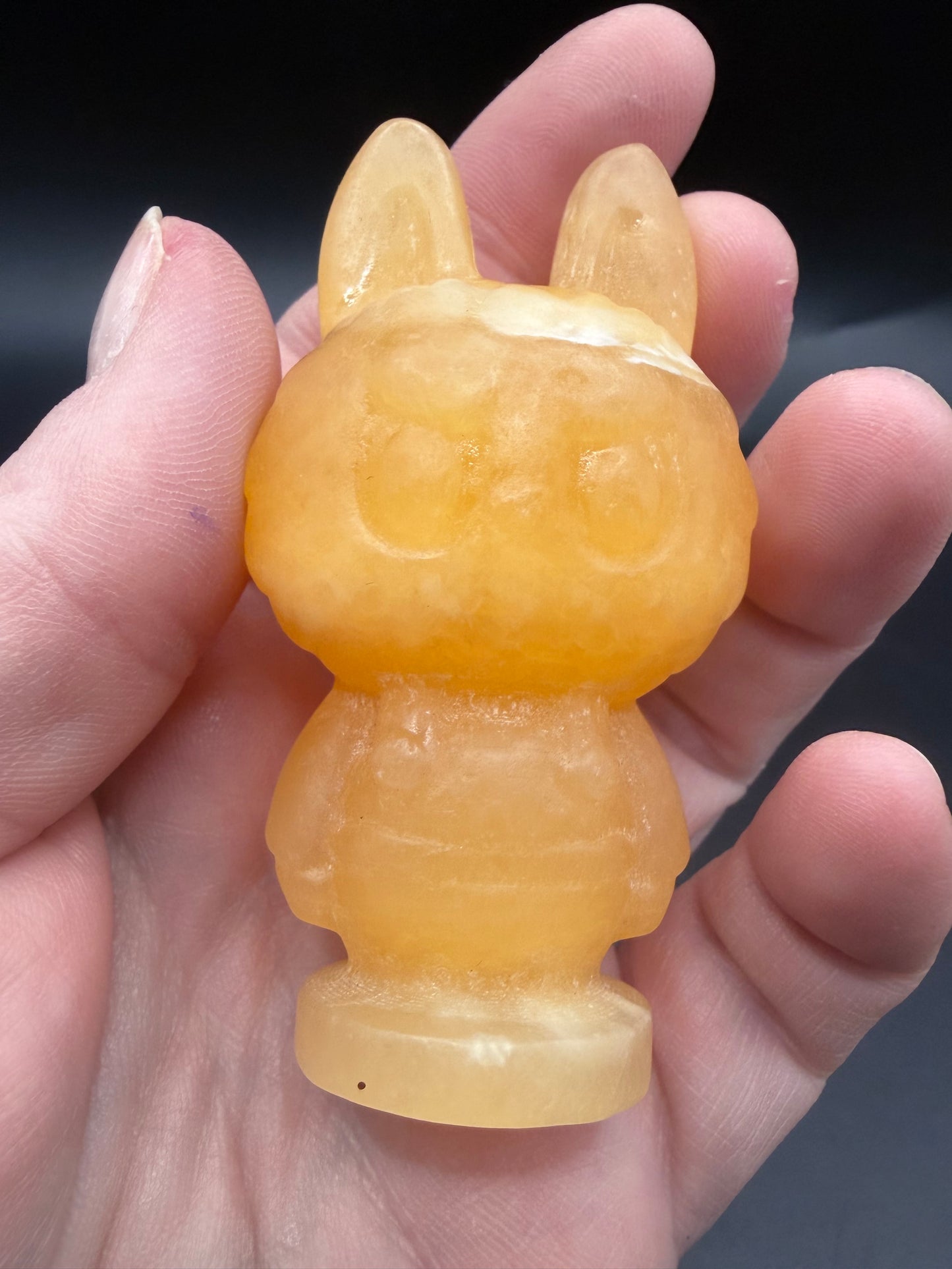 Orange Calcite Labubu-Style Carving – 7 cm