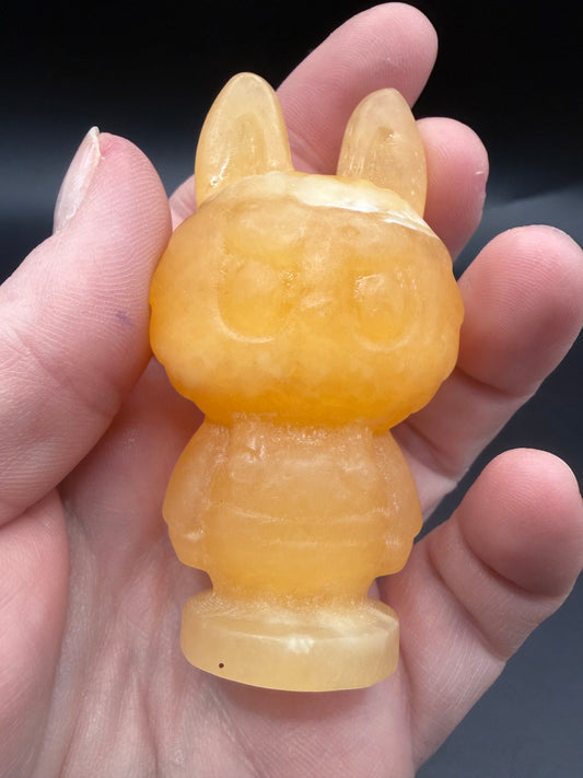 Orange Calcite Labubu-Style Carving – 7 cm