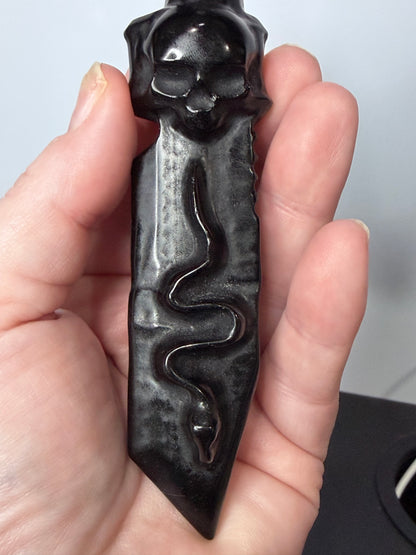 Black Obsidian Skull Dagger with Snake – 15cm