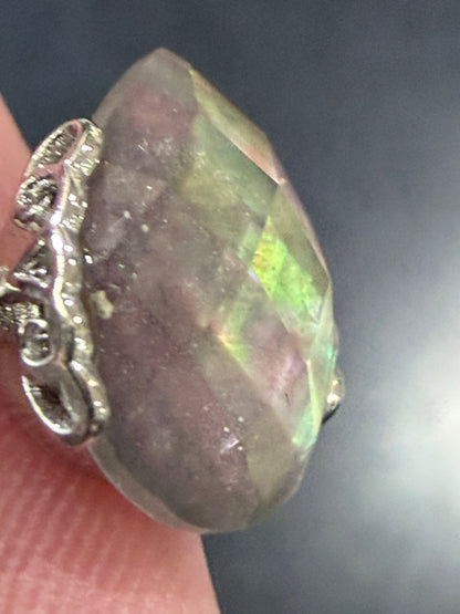 Natural Labradorite Ring | Faceted Teardrop Adjustable Ring