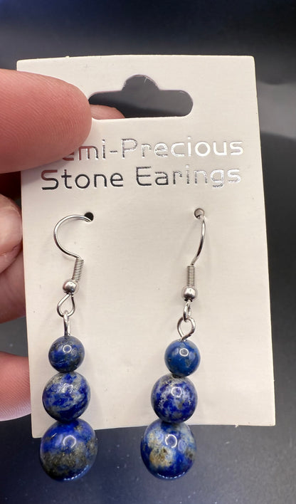 Lapis Lazuli Triple Bead Earrings