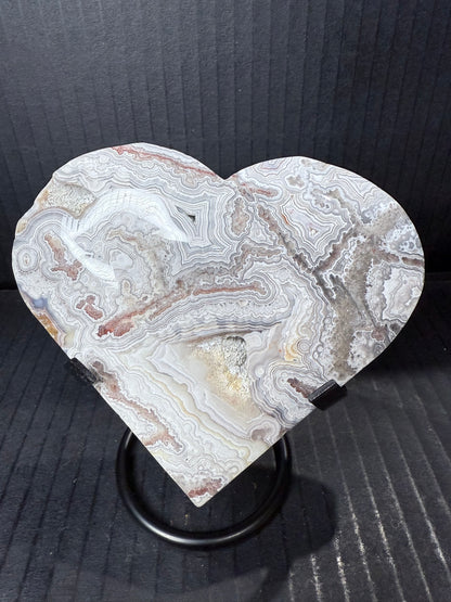 Big Mexican Crazy Lace Agate Heart on Stand