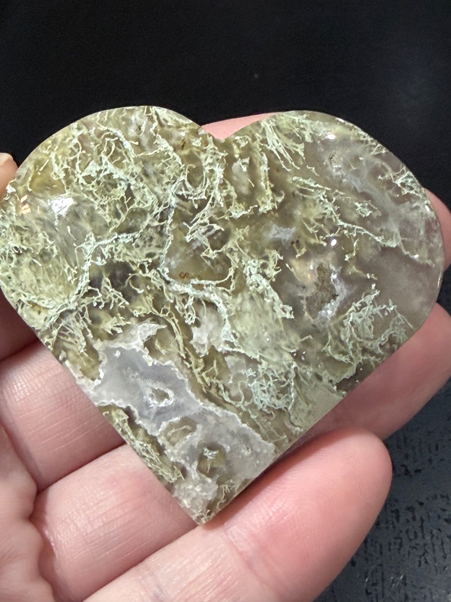 Natural Moss Agate Heart – Landscape Agate Crystal Heart | 5.7 x 5.2 cm | 65g B