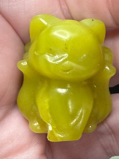 Lime Green Jade 9 Tail Fox Carving