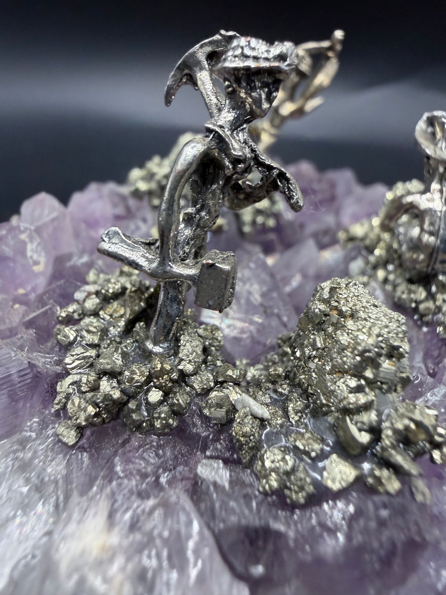 Amethyst Cluster with Pyrite Miner Figures – Collector Specimen
