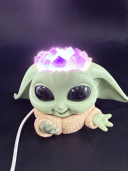 Baby Yoda Amethyst Crystal Light Display
