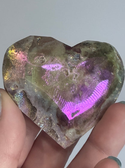 Aura Coated Sphalerite Druzy Heart with Natural Cave - 6cm