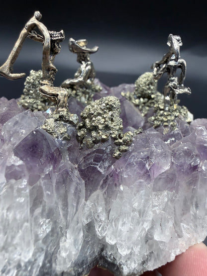 Amethyst Cluster with Pyrite Miner Figures – Collector Specimen