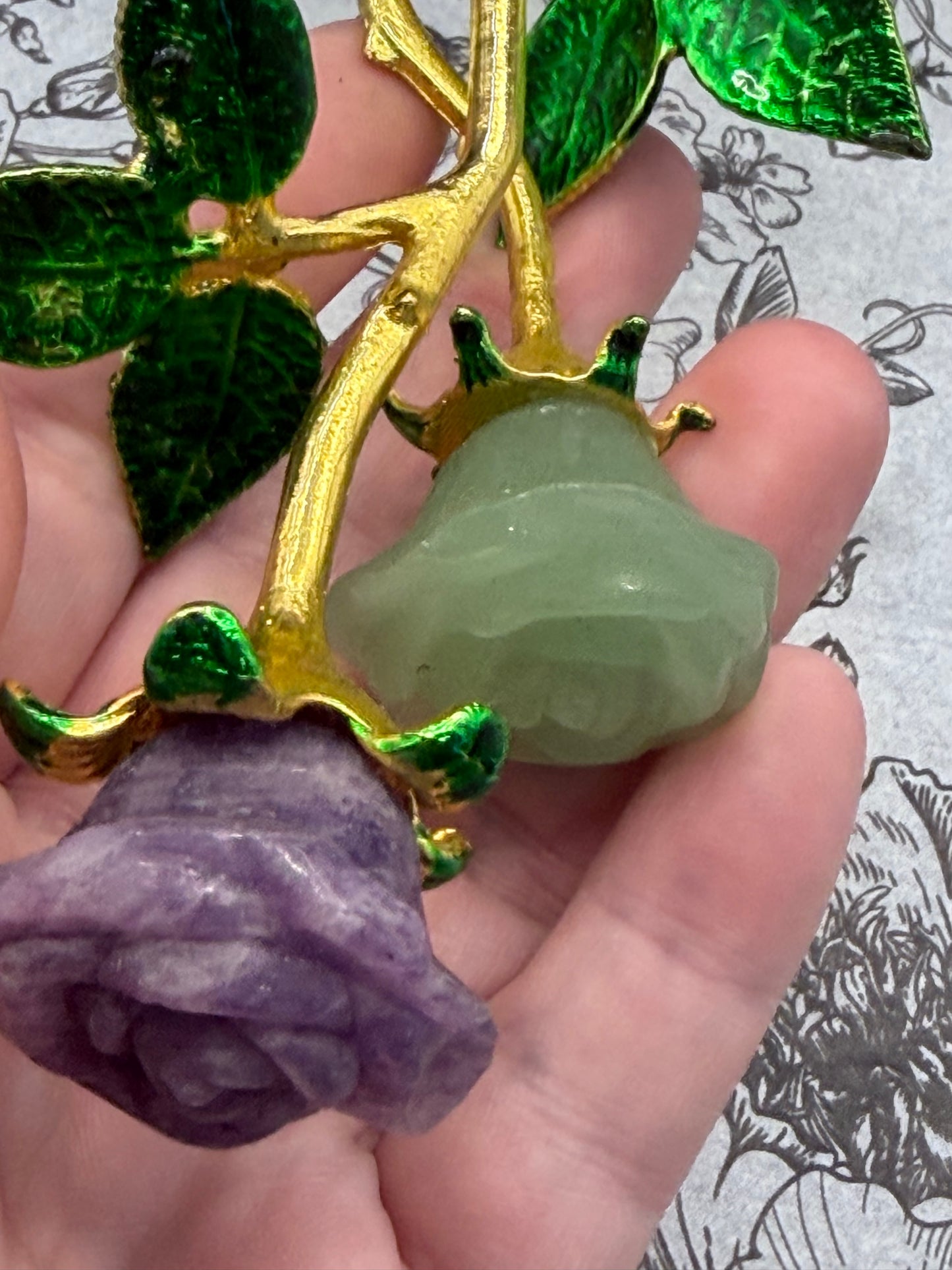 Amethyst & Green Aventurine Crystal Double Rose Stem (20cm)