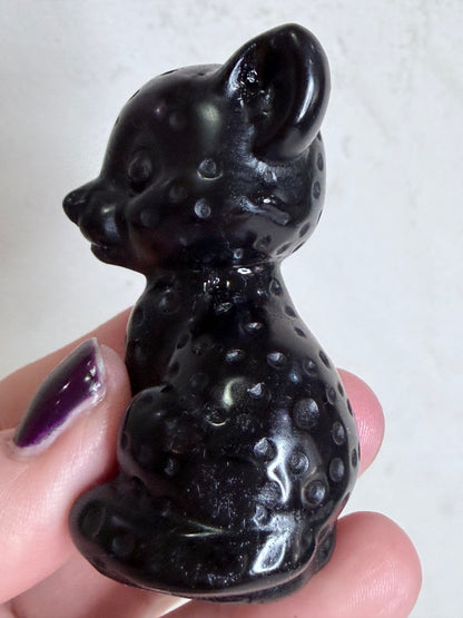 Black Obsidian Leopard Cub Carving – 6.2cm