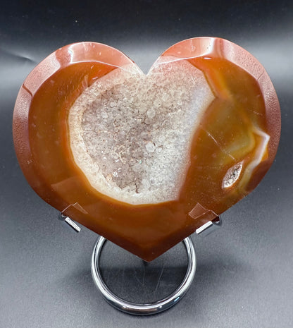 Carnelian Agate Druzy Heart on Silver Stand