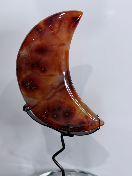 Carnelian Druzy Crescent Moon on Stand – 21cm