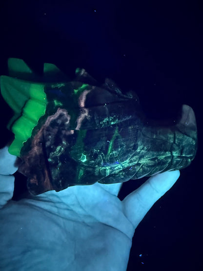 Volcano Agate Dragon Head | 636g | 12.5 × 8.5cm | Amazing Patterns (UV Bonus)