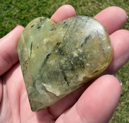 Prehnite with Black Tourmaline Heart