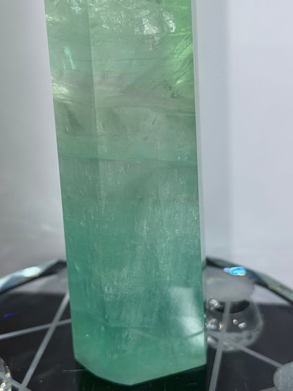 Watermelon Fluorite Tower with Light Base – 18cm | 485g