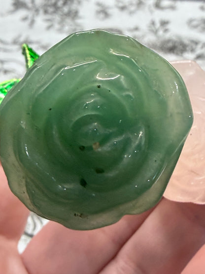 Rose Quartz & Green Aventurine Crystal Double Rose Stem (20cm)