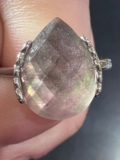 Natural Labradorite Ring | Faceted Teardrop Adjustable Ring