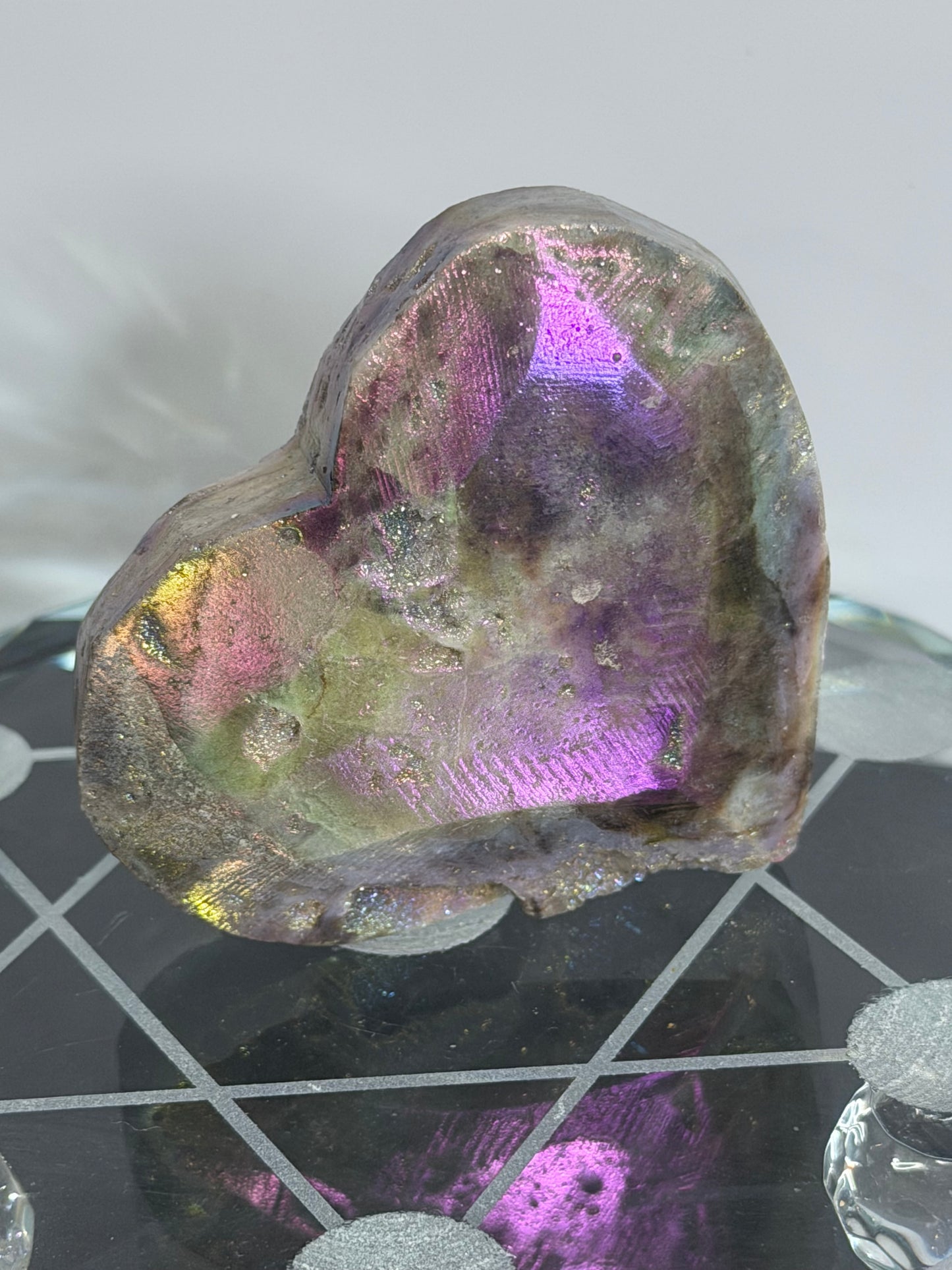 Aura Coated Sphalerite Druzy Heart with Natural Cave - 6cm