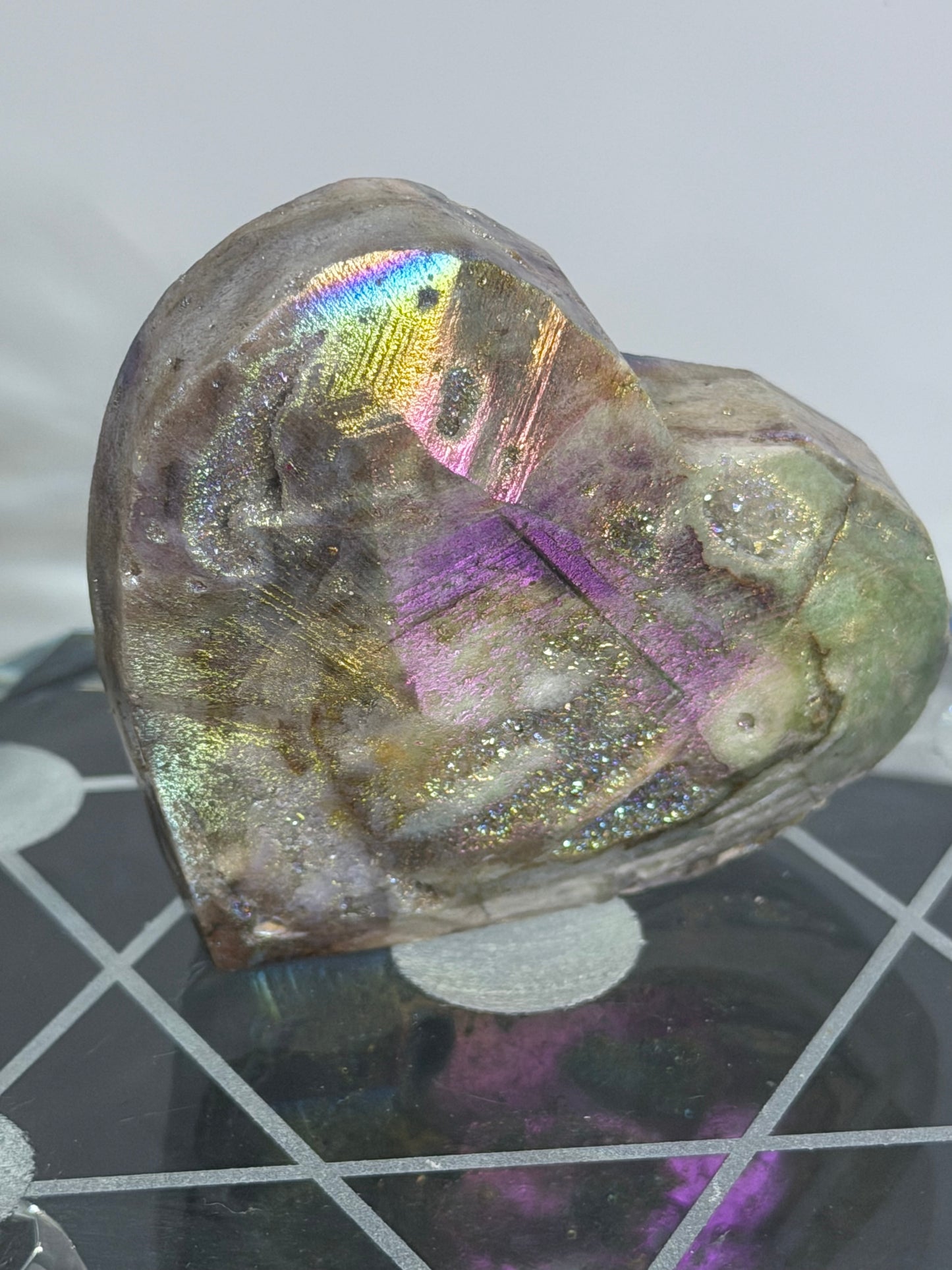 Aura Coated Sphalerite Druzy Heart with Natural Cave - 6cm