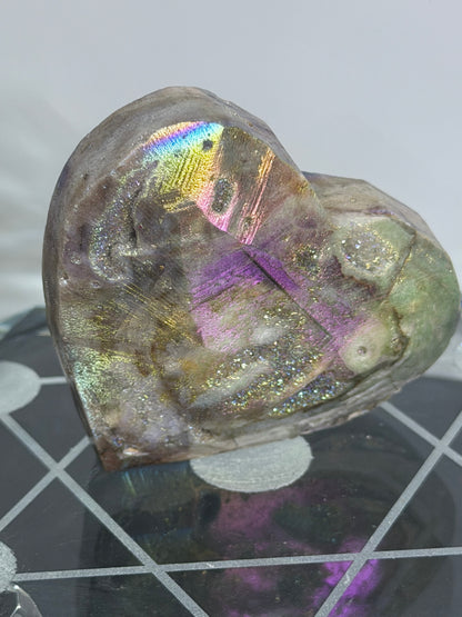 Aura Coated Sphalerite Druzy Heart with Natural Cave - 6cm