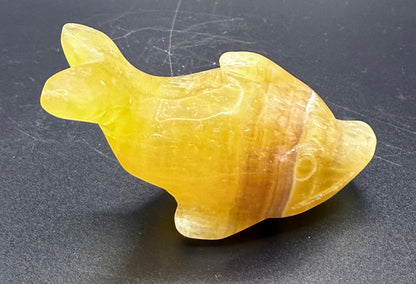 Golden Yellow Fluorite Dolphin Carving – 152g | 8 x 4.1cm