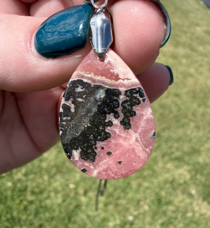 Rhodochrosite Pendant Necklace – 50cm Rope Chain (Gift Box Included)