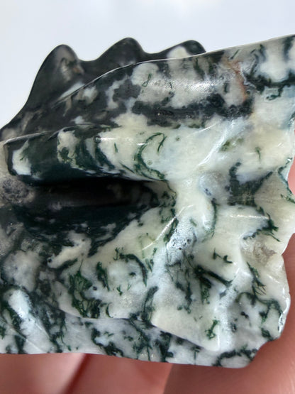 Moss Agate Dragon Head Carving 5cm B -