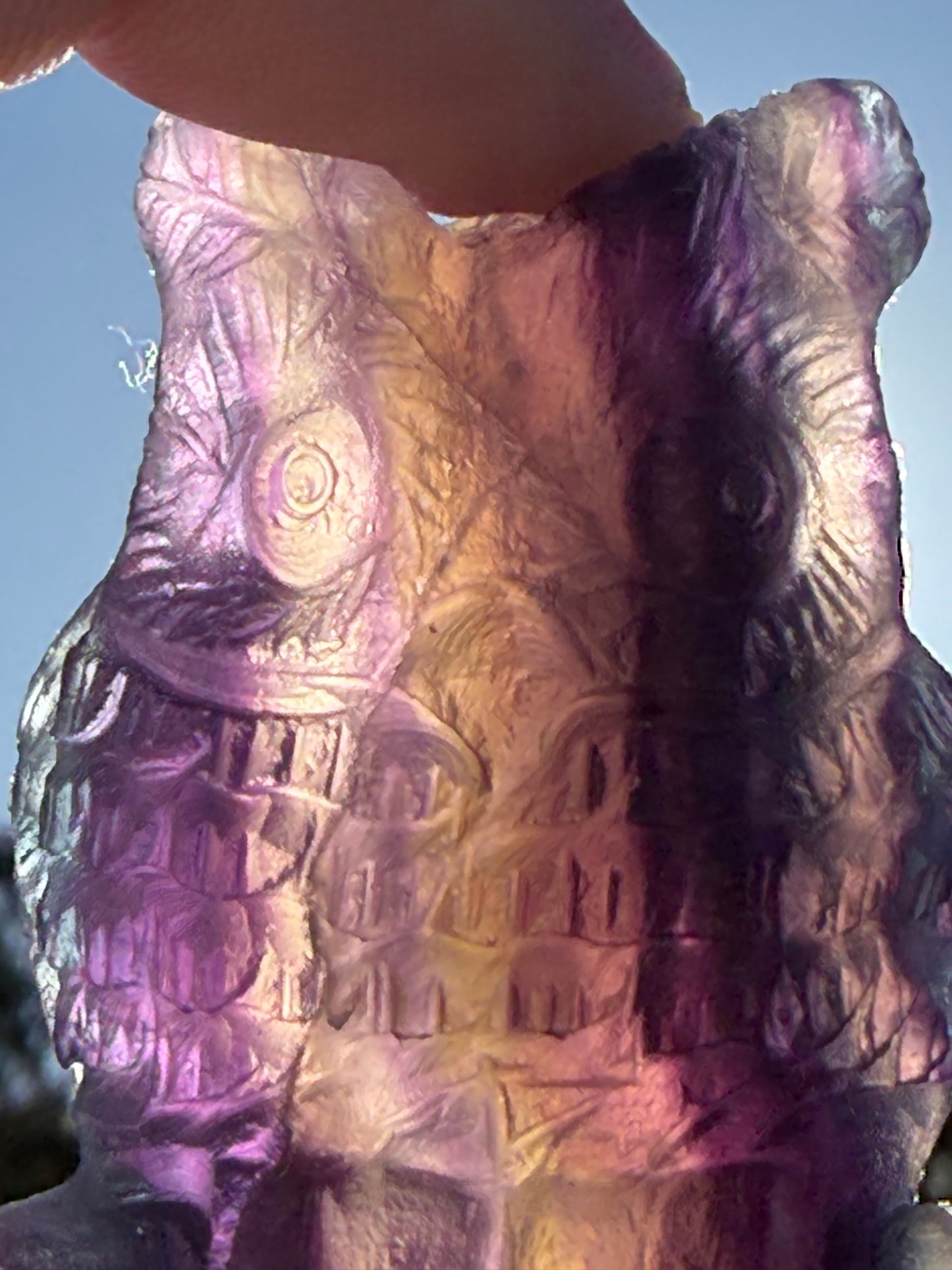 Sunset Rainbow Fluorite Owl Carving – 5.1cm