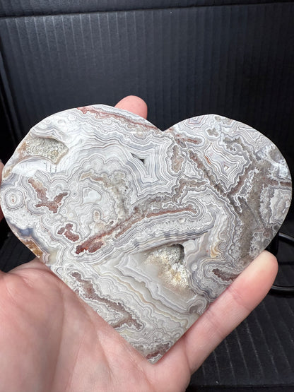 Big Mexican Crazy Lace Agate Heart on Stand