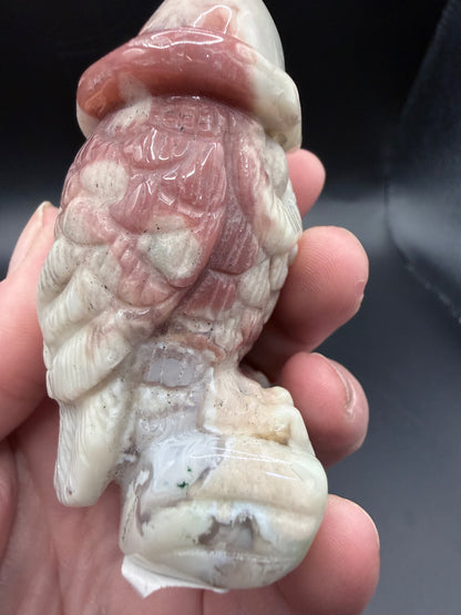 Flower Agate Owl Carving