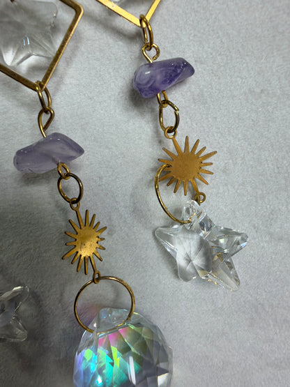 Amethyst Crescent Moon & Stars Suncatcher – 30 × 7 cm