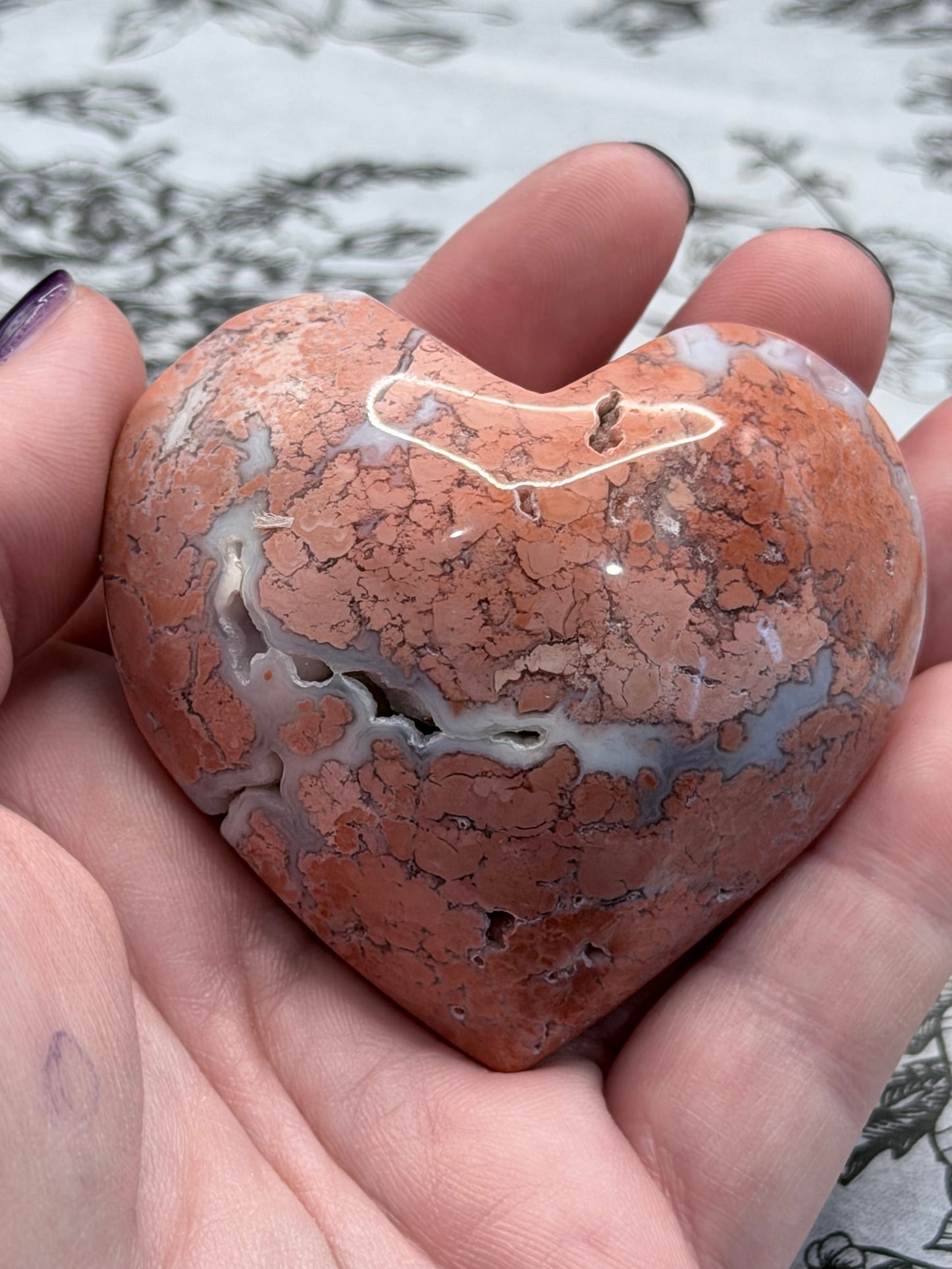 Pink Petal Agate (Cotton Agate) Heart – 6.5cm (132g)