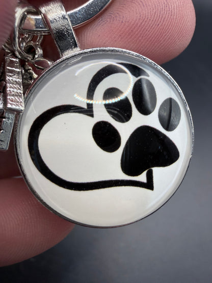 Dog Paw Heart Charm Keychain