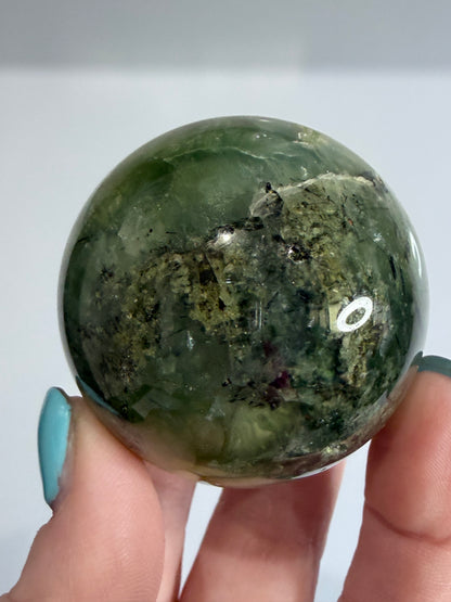 Prehnite with Epidote Sphere with Natural Crystal Pocket |  A - 5cm