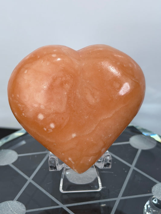 Orange Calcite Heart with Stand – 132g B 6.1cm