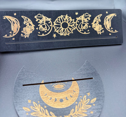 Celestial Tarot Card Holder Set – 2 Piece Display Stand (Wood)