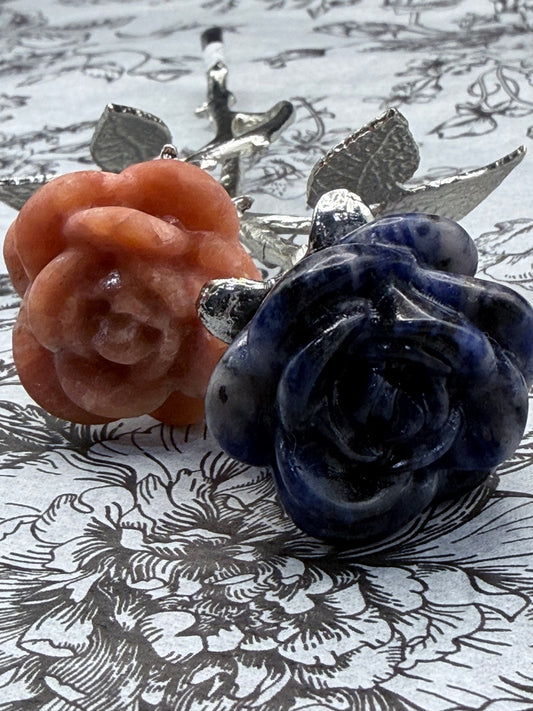 Sodalite & Orange Aventurine Crystal Double Rose Stem (20cm)