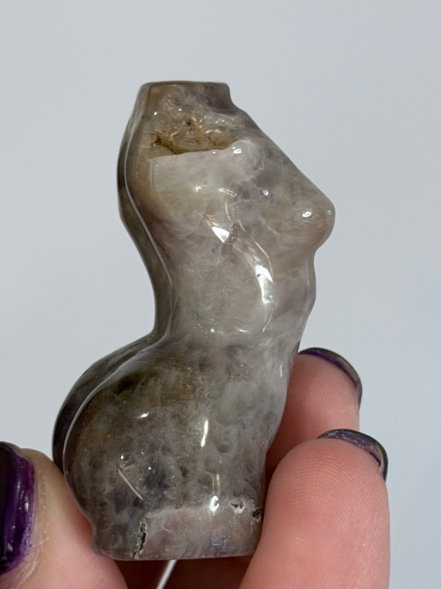Chevron Amethyst Druzy Goddess Carving – 5cm