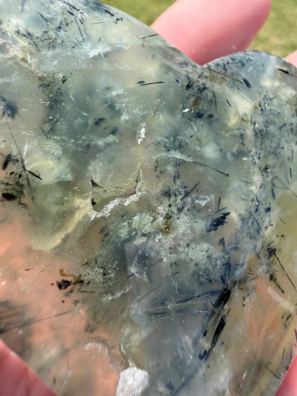 Prehnite with Black Tourmaline Heart