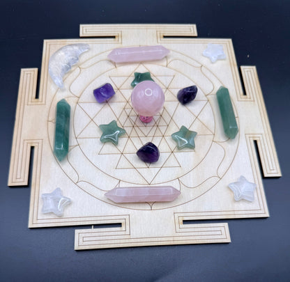 Love & Harmony Crystal Grid on Sri Yantra Board