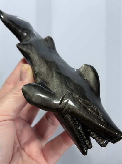 Silver Sheen Obsidian Shark Carving 323g | 17cm
